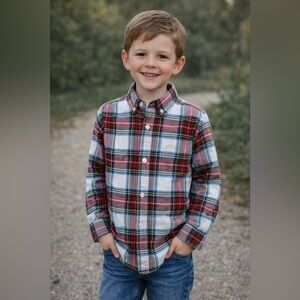 GAP Kids Boys Plaid Button Down Shirt Red Blue White Size S 6–7